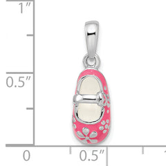 De-Ani Sterling Silver Rhodium-Plated 3D Pink Enameled Baby Shoe Pendant