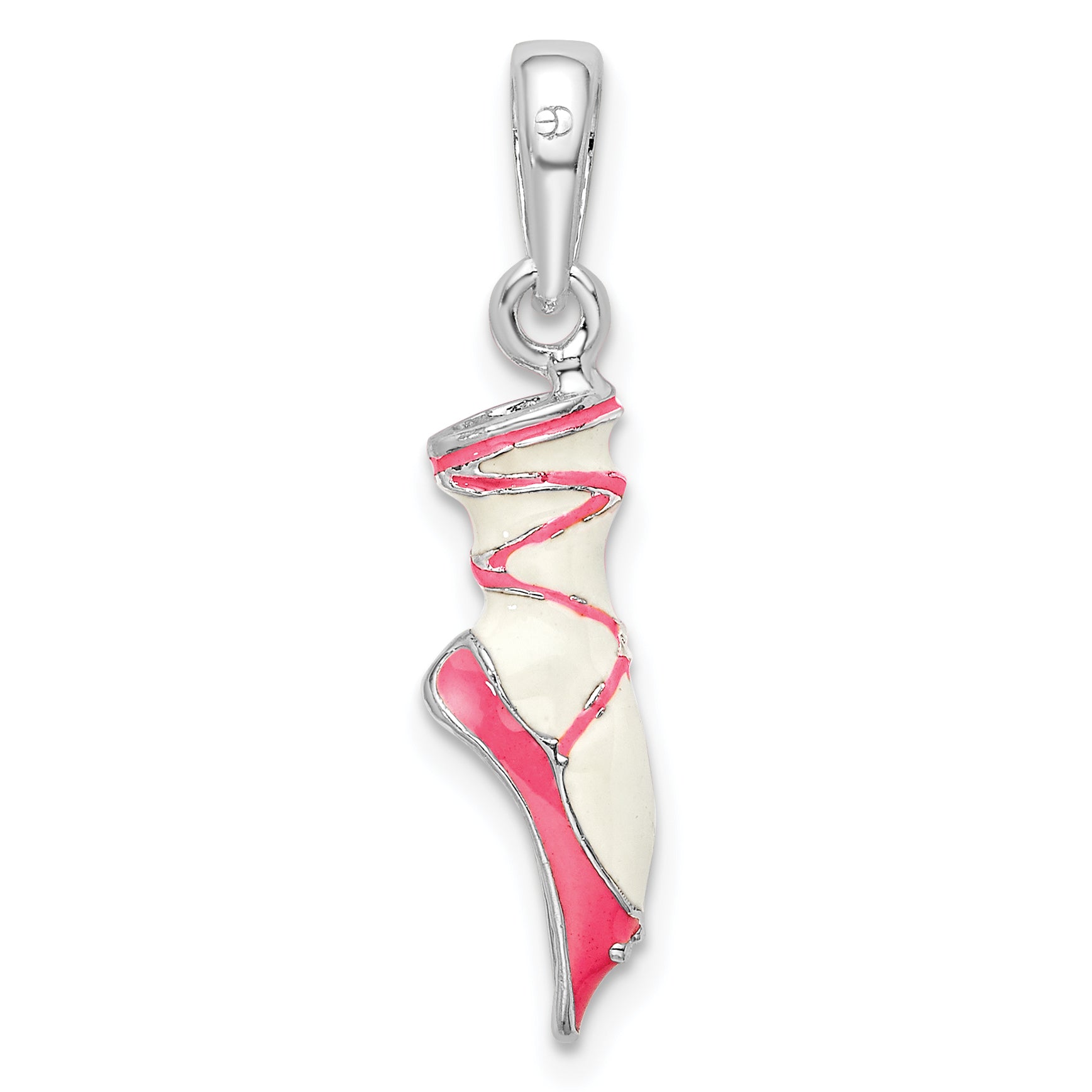 De-Ani Sterling Silver Rhodium-Plated Polished 3D Enameled Ballet Shoe Pendant