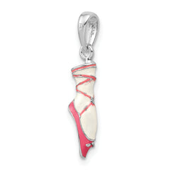 De-Ani Sterling Silver Rhodium-Plated Polished 3D Enameled Ballet Shoe Pendant