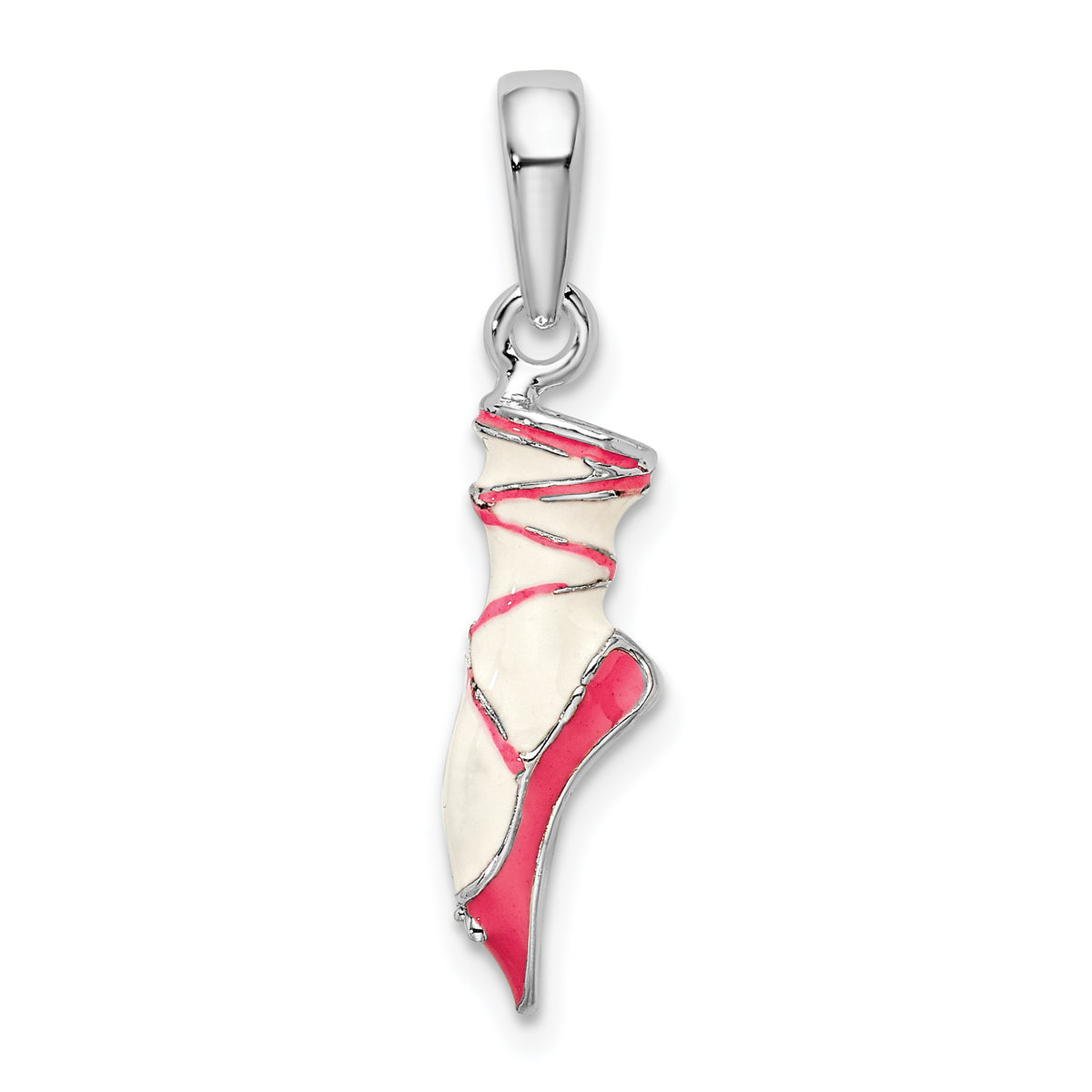 De-Ani Sterling Silver Rhodium-Plated Polished 3D Enameled Ballet Shoe Pendant