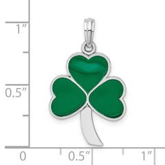 De-Ani Sterling Silver Rhodium-Plated Polished Enameled Shamrock Pendant