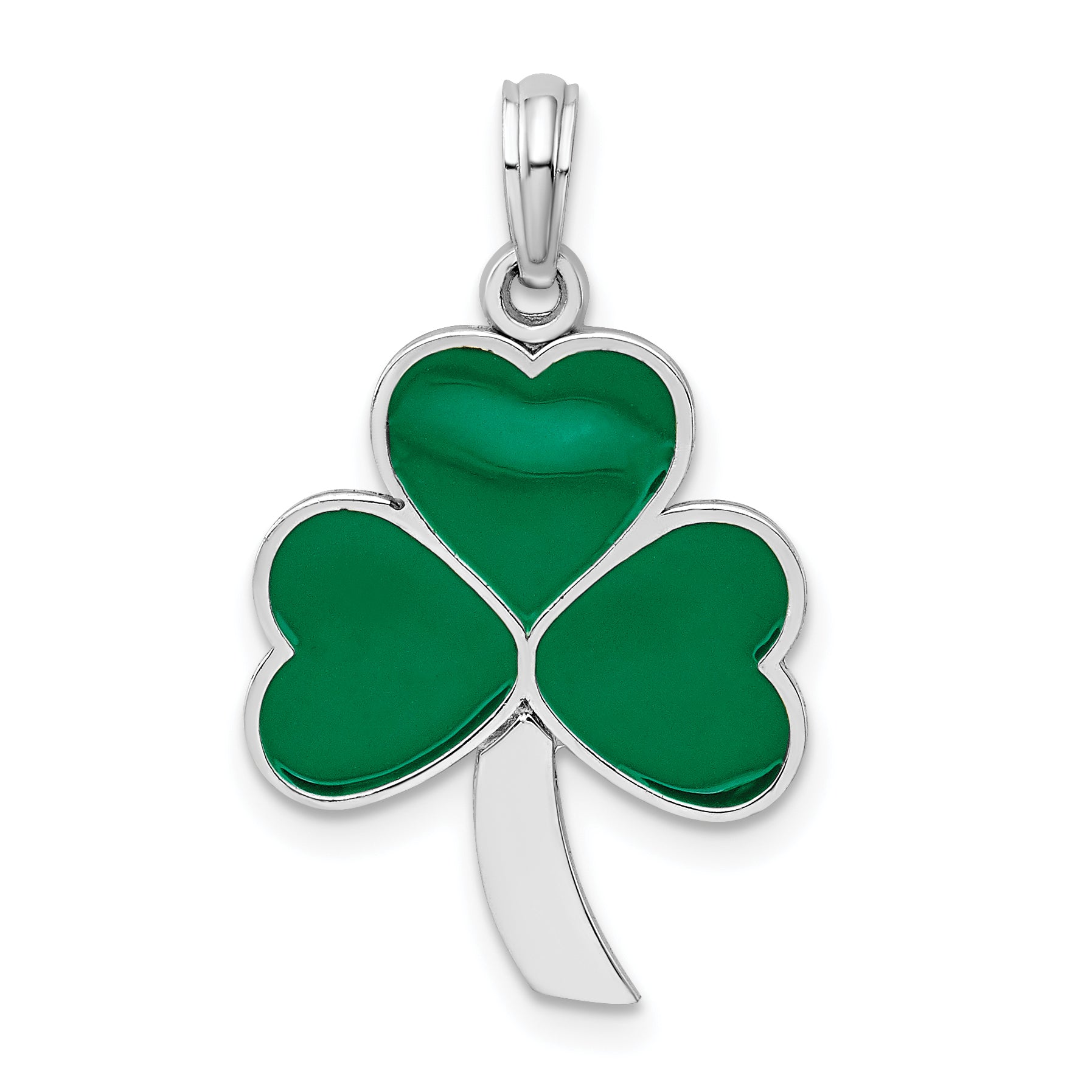 De-Ani Sterling Silver Rhodium-Plated Polished Enameled Shamrock Pendant