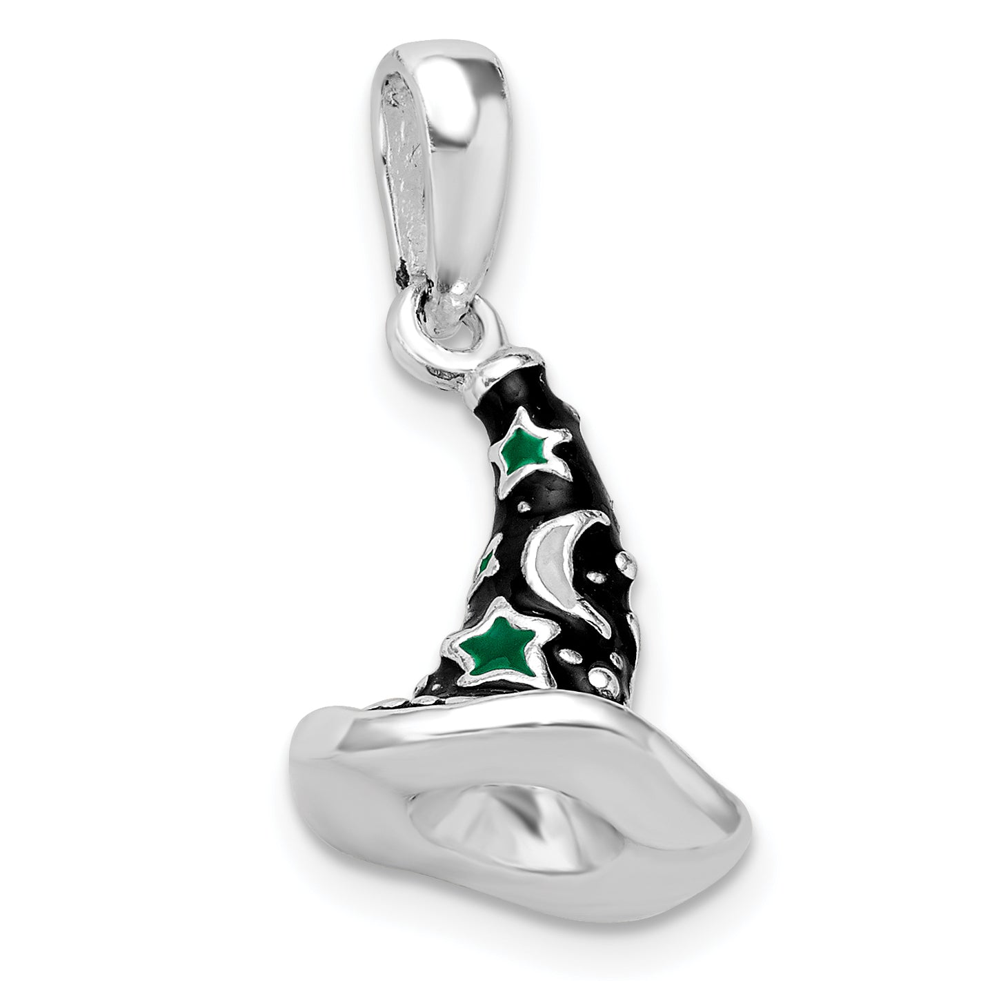 De-Ani Sterling Silver Rhodium-Plated Polished 3D Enameled Witch Hat Pendant