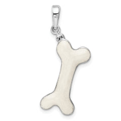 De-Ani Sterling Silver Rhodium-Plated Polished 3D Enameled Dog Bone Pendant