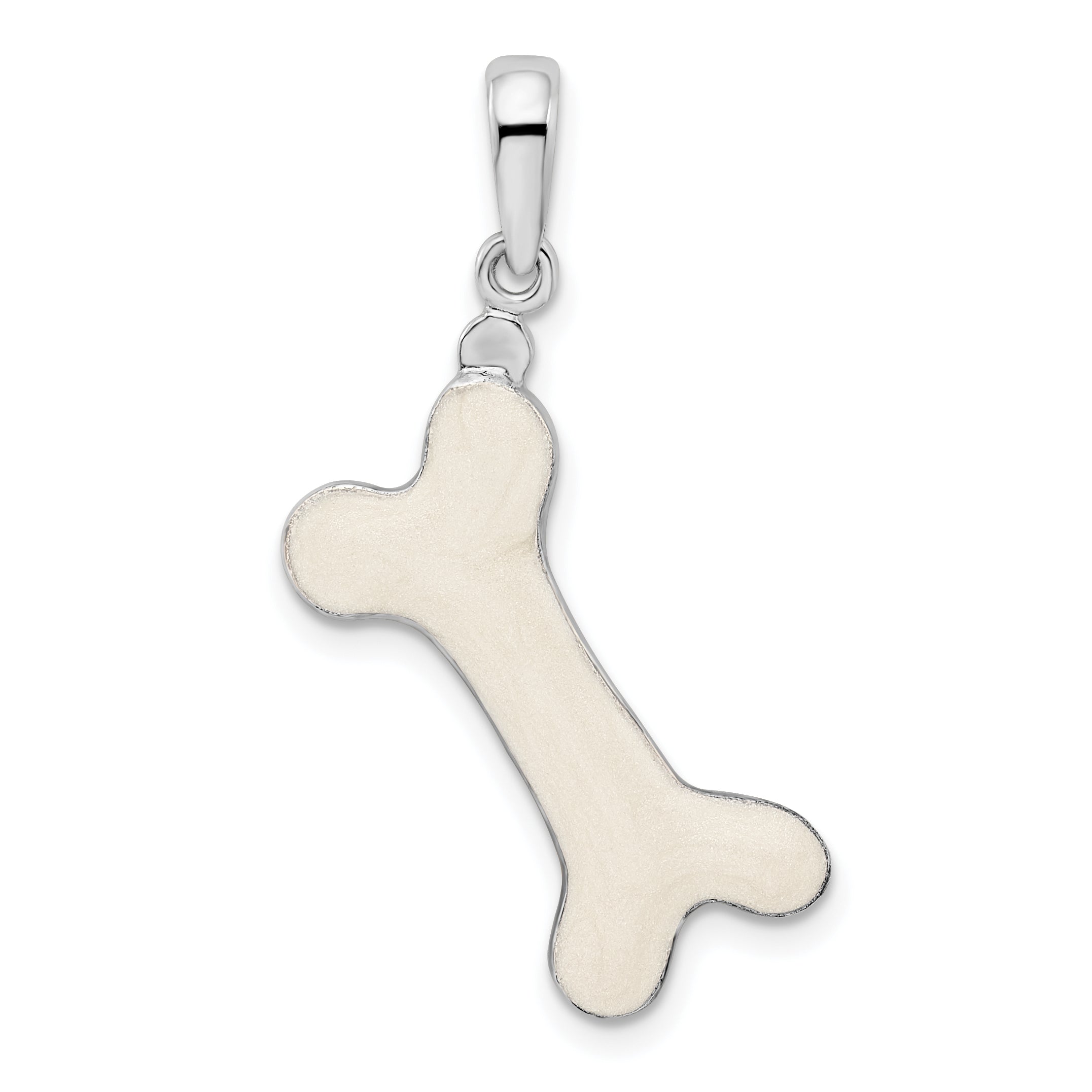 De-Ani Sterling Silver Rhodium-Plated Polished 3D Enameled Dog Bone Pendant