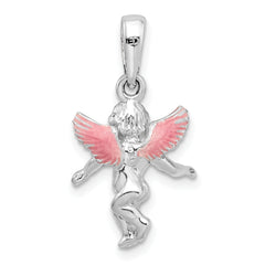 De-Ani Sterling Silver Rhodium-Plated Polished 3D Enameled Angel Pendant