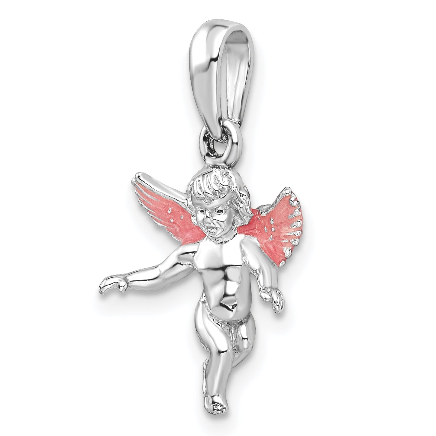 De-Ani Sterling Silver Rhodium-Plated Polished 3D Enameled Angel Pendant