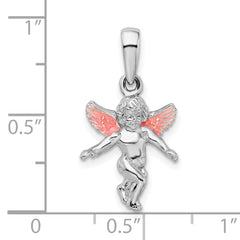 De-Ani Sterling Silver Rhodium-Plated Polished 3D Enameled Angel Pendant