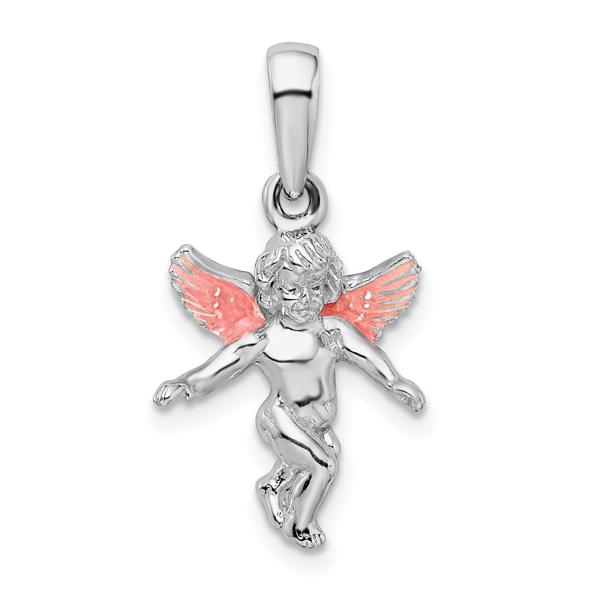 De-Ani Sterling Silver Rhodium-Plated Polished 3D Enameled Angel Pendant