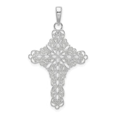 De-Ani Sterling Silver Rhodium-Plated Polished Enameled Filigree Cross Pendant