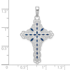 De-Ani Sterling Silver Rhodium-Plated Polished Enameled Filigree Cross Pendant