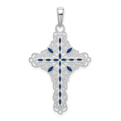 De-Ani Sterling Silver Rhodium-Plated Polished Enameled Filigree Cross Pendant