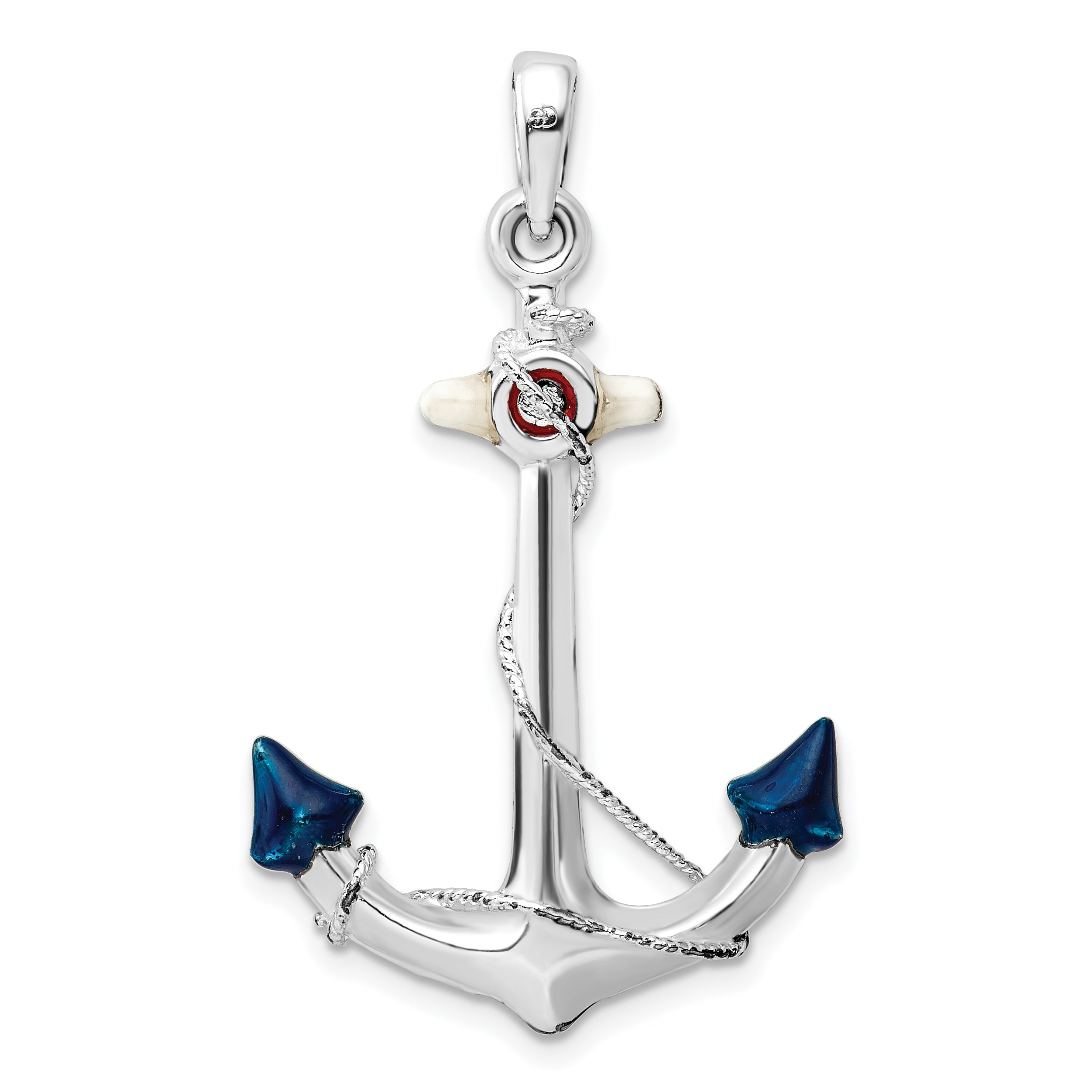 De-Ani Sterling Silver Rhodium-Plated Polished 3D Enameled Anchor Pendant