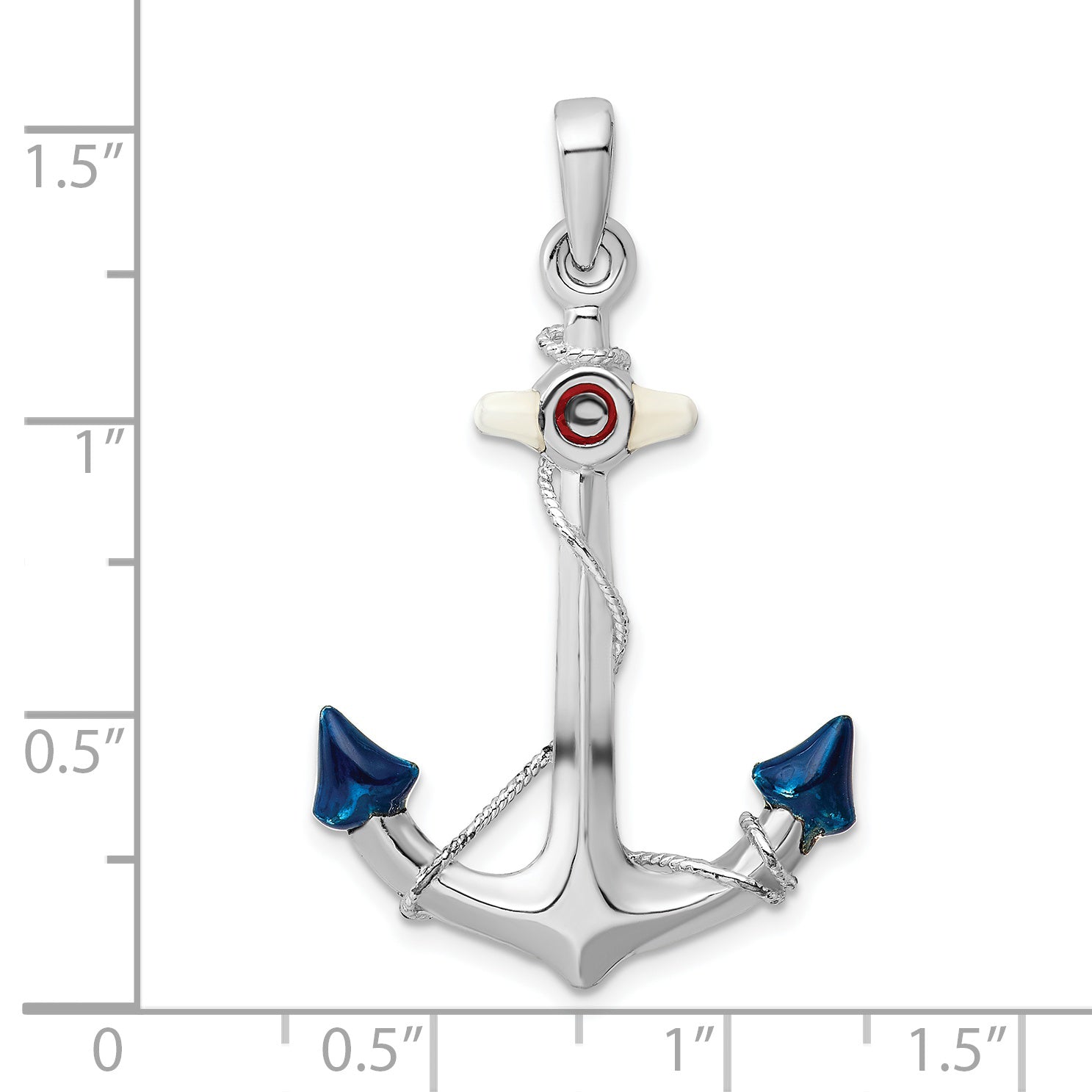 De-Ani Sterling Silver Rhodium-Plated Polished 3D Enameled Anchor Pendant