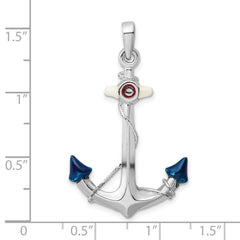 De-Ani Sterling Silver Rhodium-Plated Polished 3D Enameled Anchor Pendant