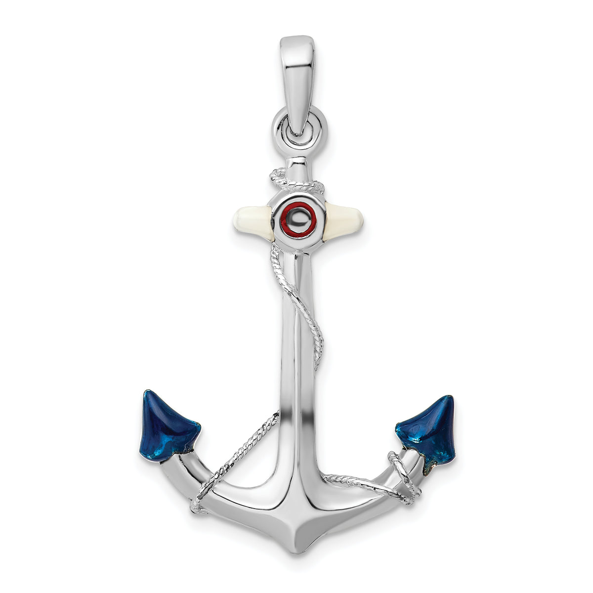 De-Ani Sterling Silver Rhodium-Plated Polished 3D Enameled Anchor Pendant