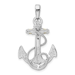 De-Ani Sterling Silver Rhodium-Plated Enameled Anchor with Rope Pendant