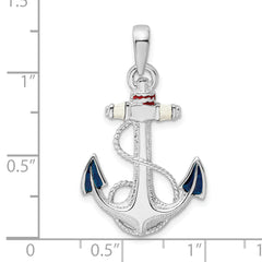 De-Ani Sterling Silver Rhodium-Plated Enameled Anchor with Rope Pendant