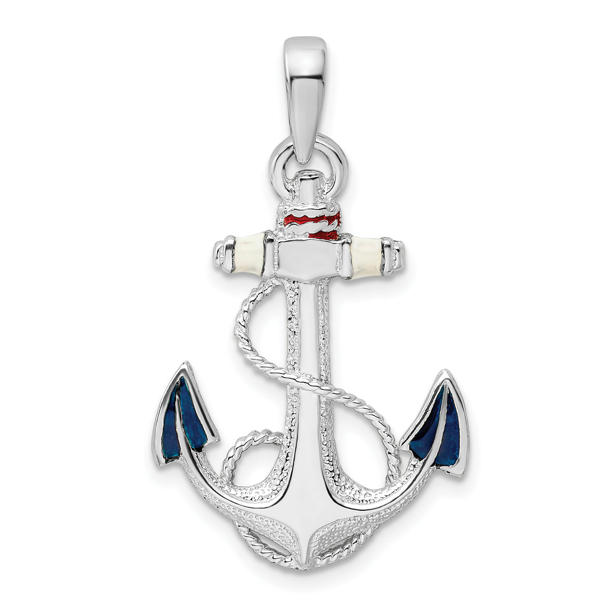 De-Ani Sterling Silver Rhodium-Plated Enameled Anchor with Rope Pendant