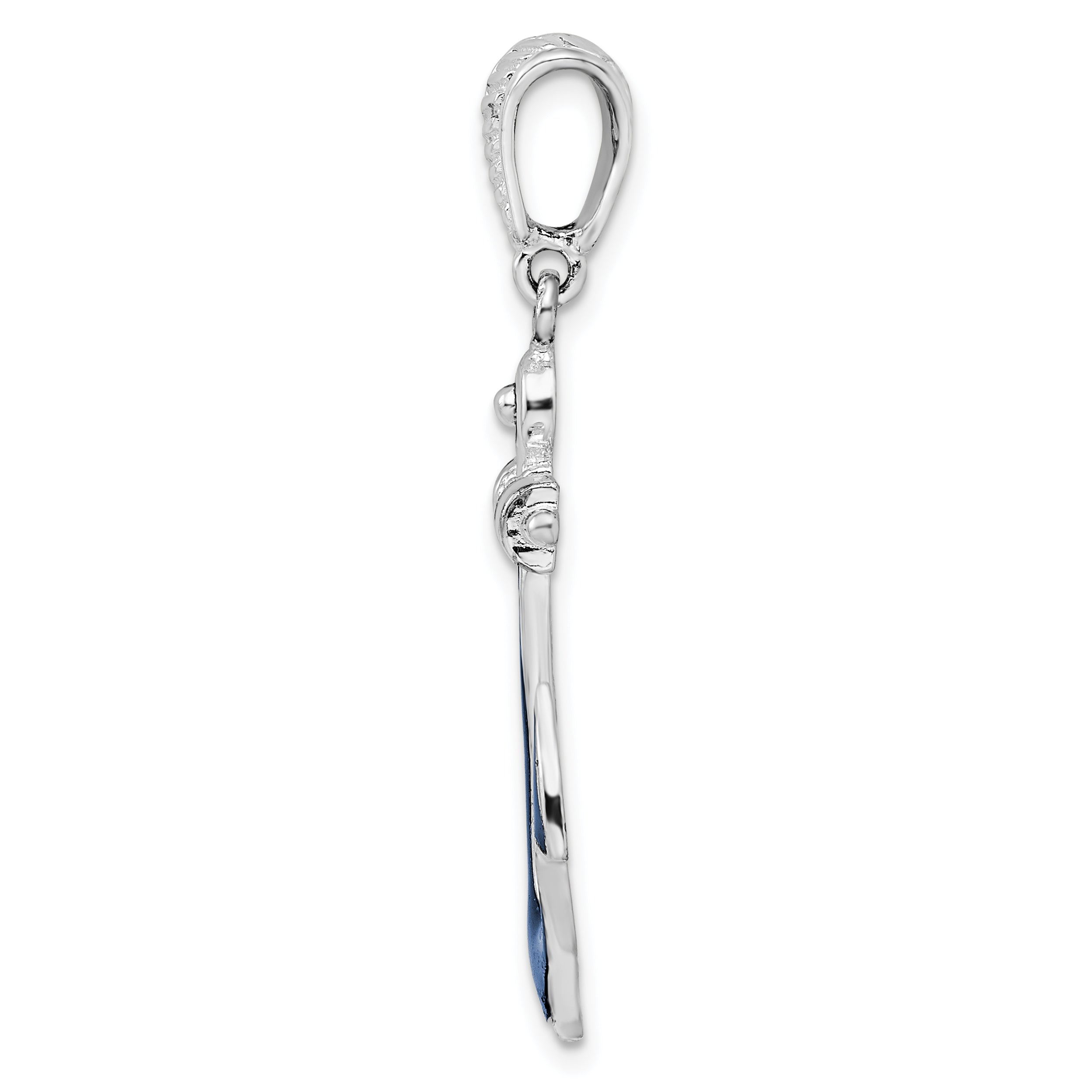 De-Ani Sterling Silver Rhodium-Plated Polished Enameled Anchor Pendant