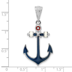 De-Ani Sterling Silver Rhodium-Plated Polished Enameled Anchor Pendant