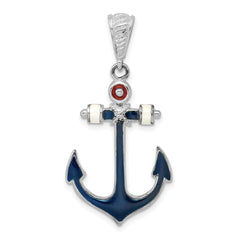 De-Ani Sterling Silver Rhodium-Plated Polished Enameled Anchor Pendant