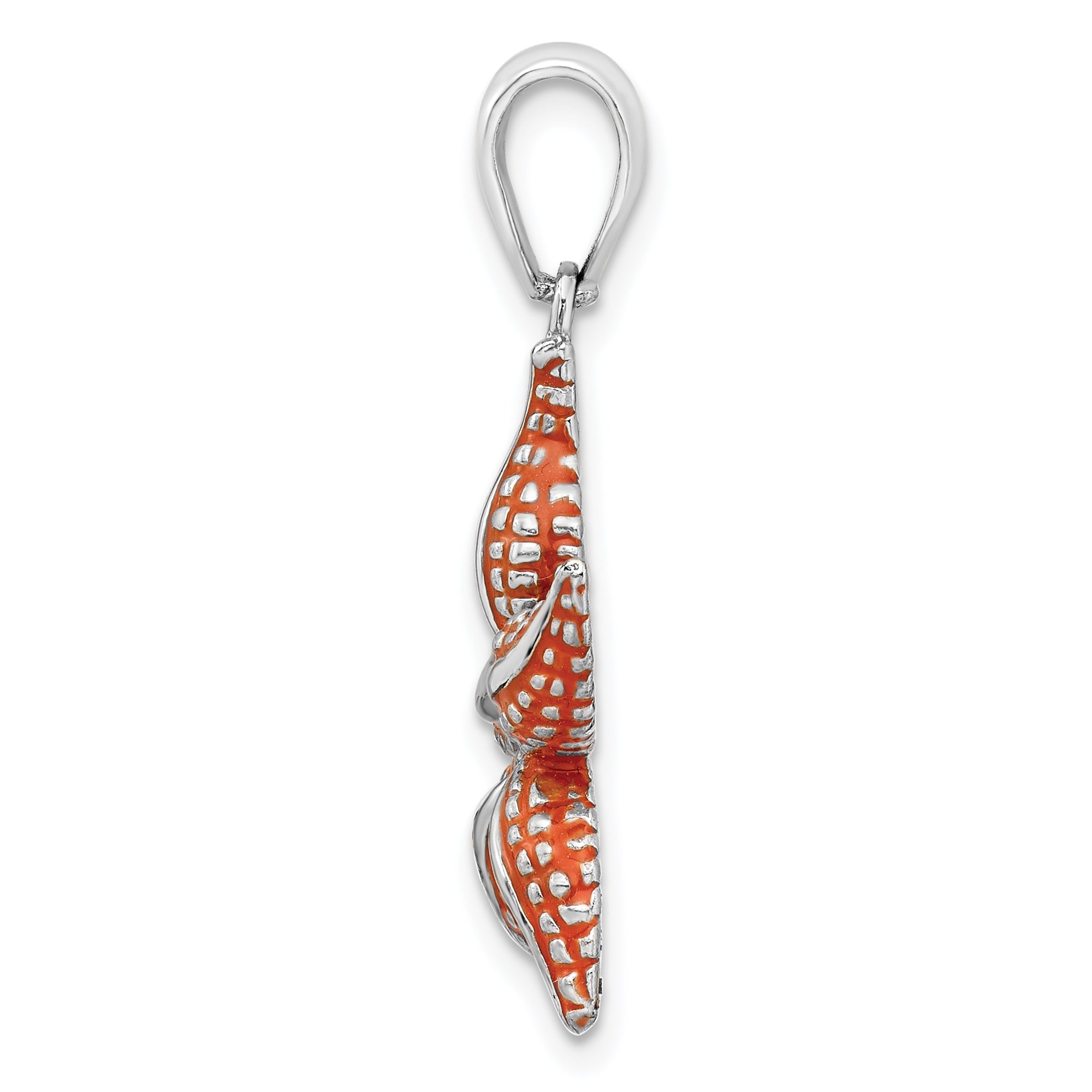 De-Ani Sterling Silver Rhodium-Plated Enameled Orange Starfish Pendant