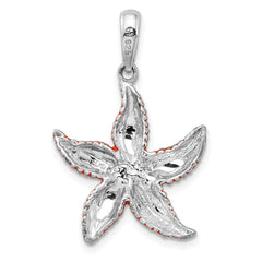 De-Ani Sterling Silver Rhodium-Plated Enameled Orange Starfish Pendant