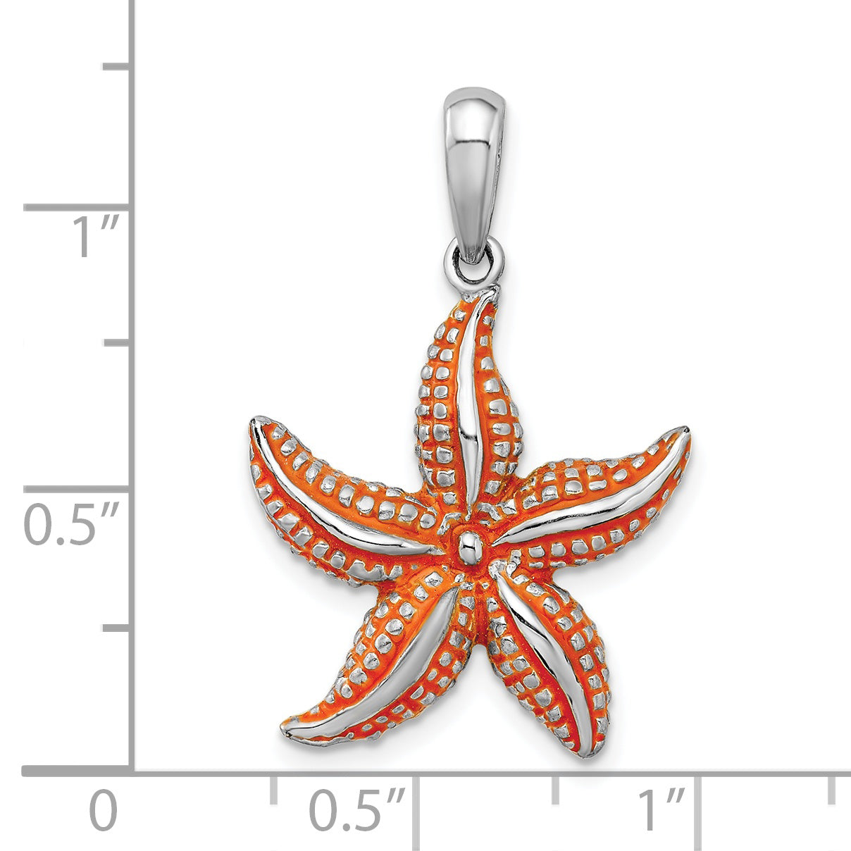 De-Ani Sterling Silver Rhodium-Plated Enameled Orange Starfish Pendant