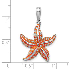 De-Ani Sterling Silver Rhodium-Plated Enameled Orange Starfish Pendant