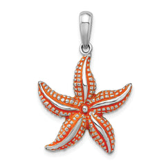 De-Ani Sterling Silver Rhodium-Plated Enameled Orange Starfish Pendant