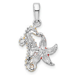 De-Ani Sterling Silver Rhodium-Plated Enameled Starfish and Seahorse Pendant