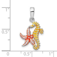 De-Ani Sterling Silver Rhodium-Plated Enameled Starfish and Seahorse Pendant