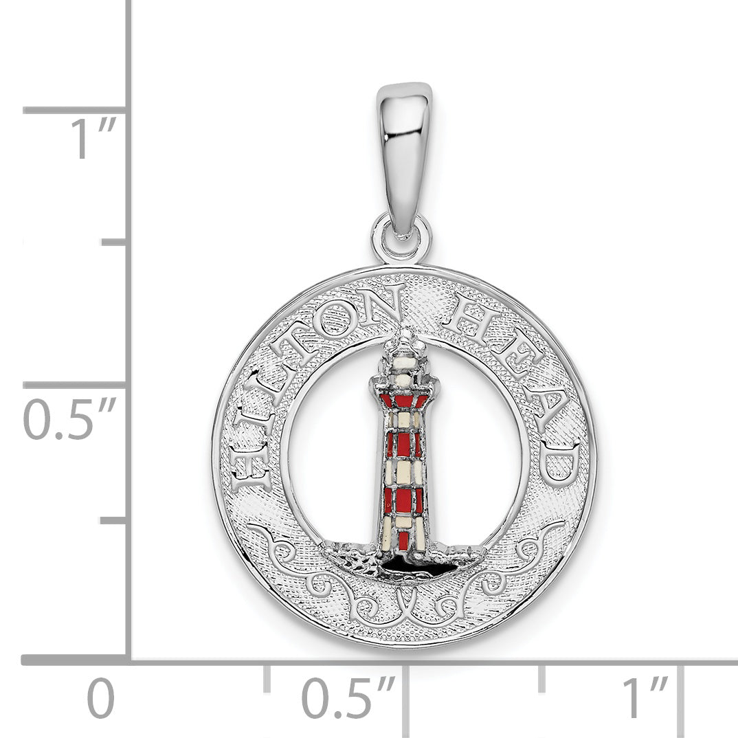 De-Ani Sterling Silver Polished Enameled Hilton Head with Lighthouse Pendant