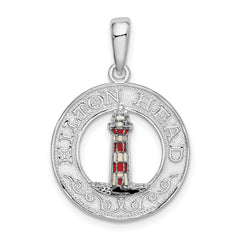 De-Ani Sterling Silver Polished Enameled Hilton Head with Lighthouse Pendant