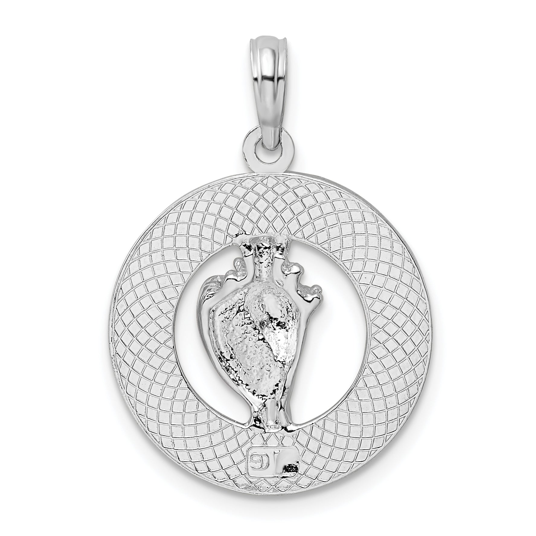 De-Ani Sterling Silver Rhodium-Plated Enameled Turks and Caicos with Shell Pendant