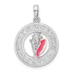 De-Ani Sterling Silver Rhodium-Plated Enameled Turks and Caicos with Shell Pendant