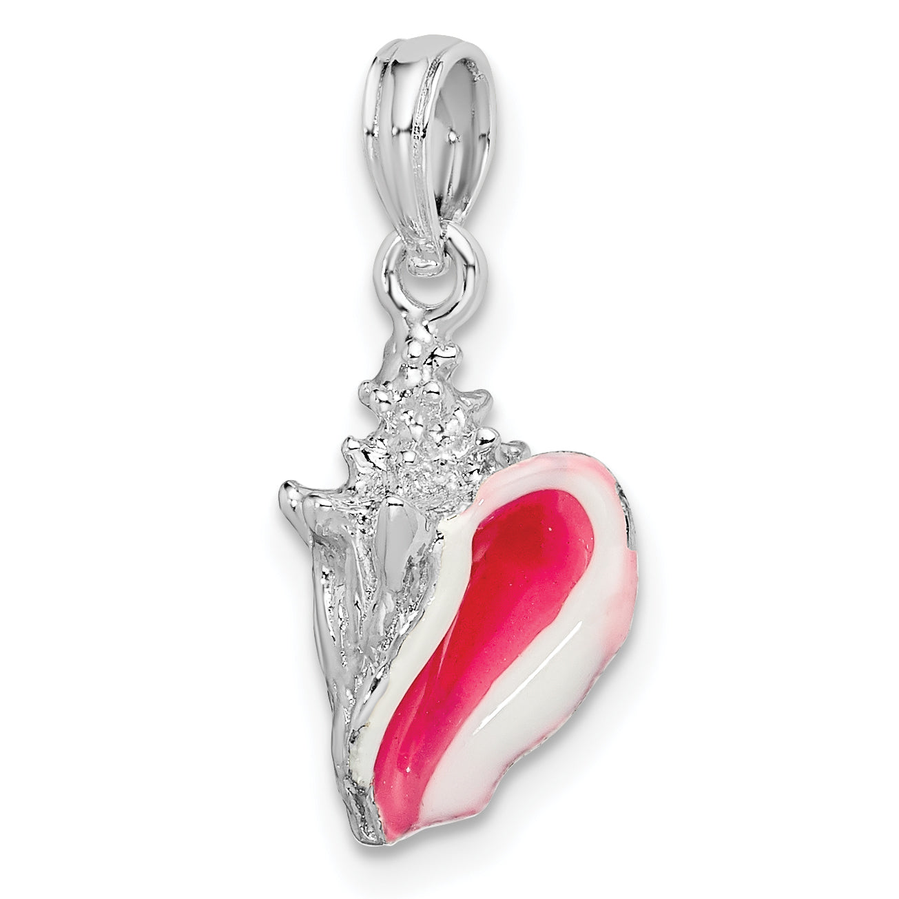 De-Ani Sterling Silver Rhodium-plated Polished Enameled Small Conch Shell Pendant