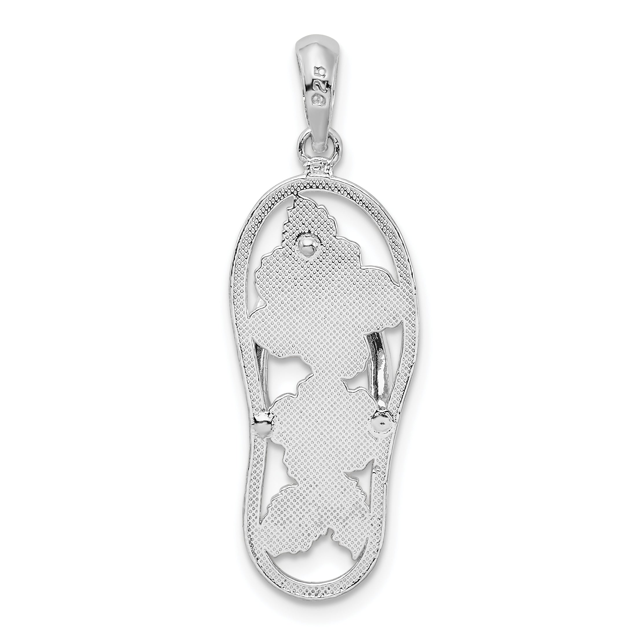 De-Ani Sterling Silver Rhodium-Plated Enameled Hibiscus Flower Flip-flop Pendant