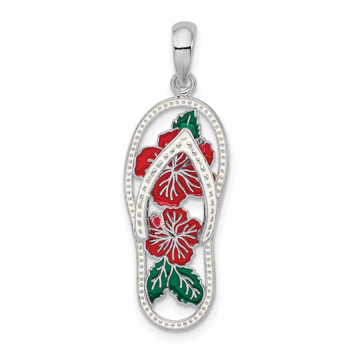 De-Ani Sterling Silver Rhodium-Plated Enameled Hibiscus Flower Flip-flop Pendant