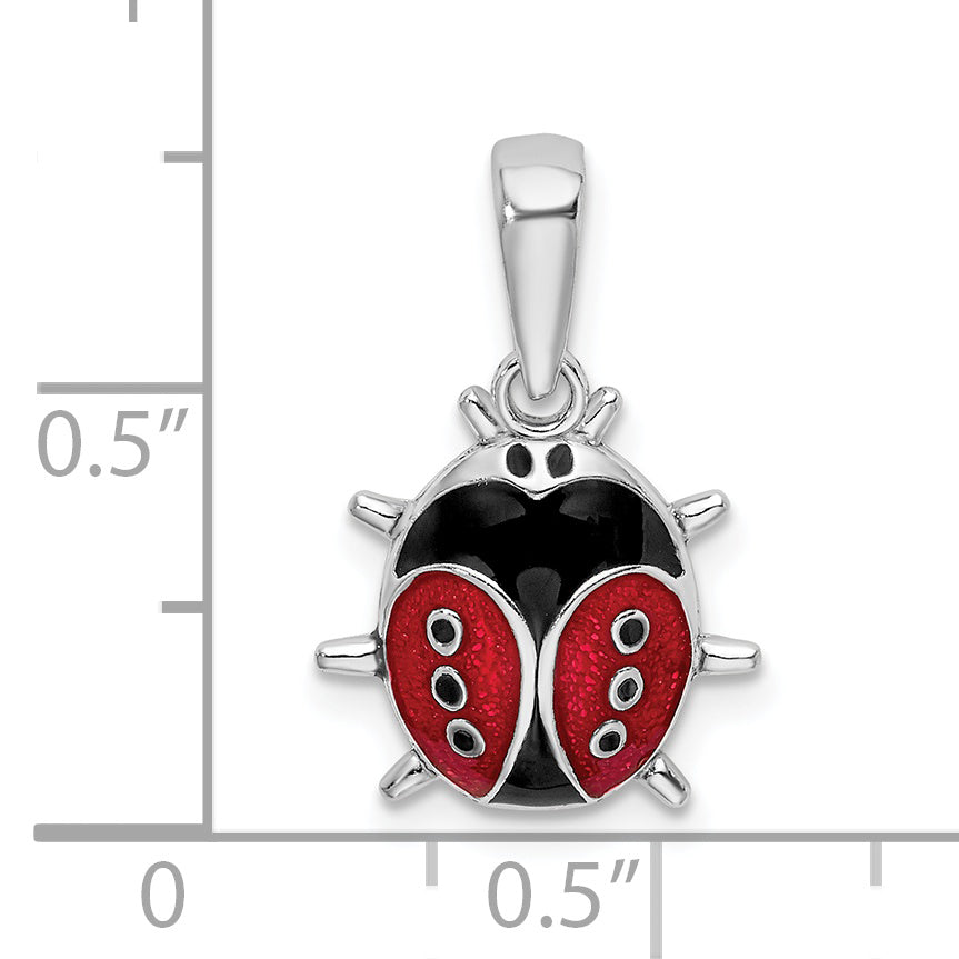 De-Ani Sterling Silver Rhodium-Plated Polished 3D Enameled Ladybug Pendant