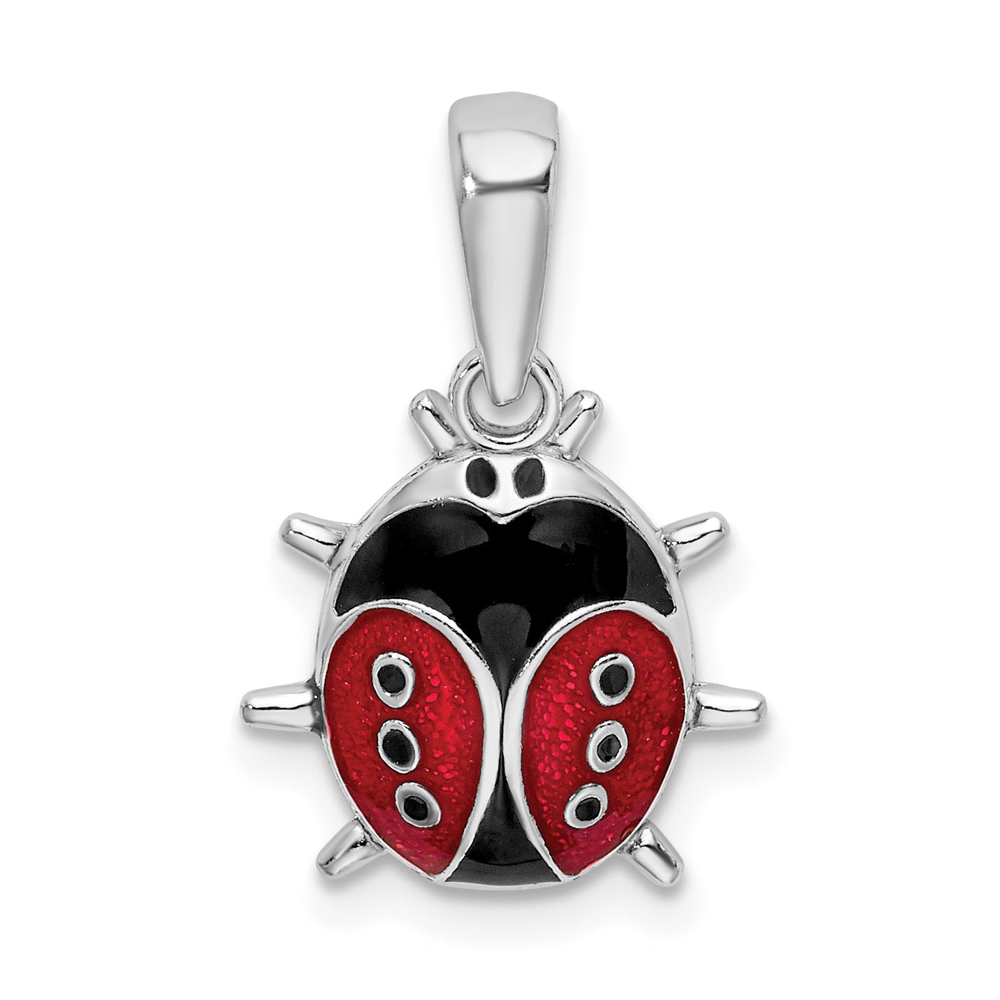 De-Ani Sterling Silver Rhodium-Plated Polished 3D Enameled Ladybug Pendant