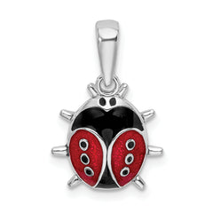 De-Ani Sterling Silver Rhodium-Plated Polished 3D Enameled Ladybug Pendant