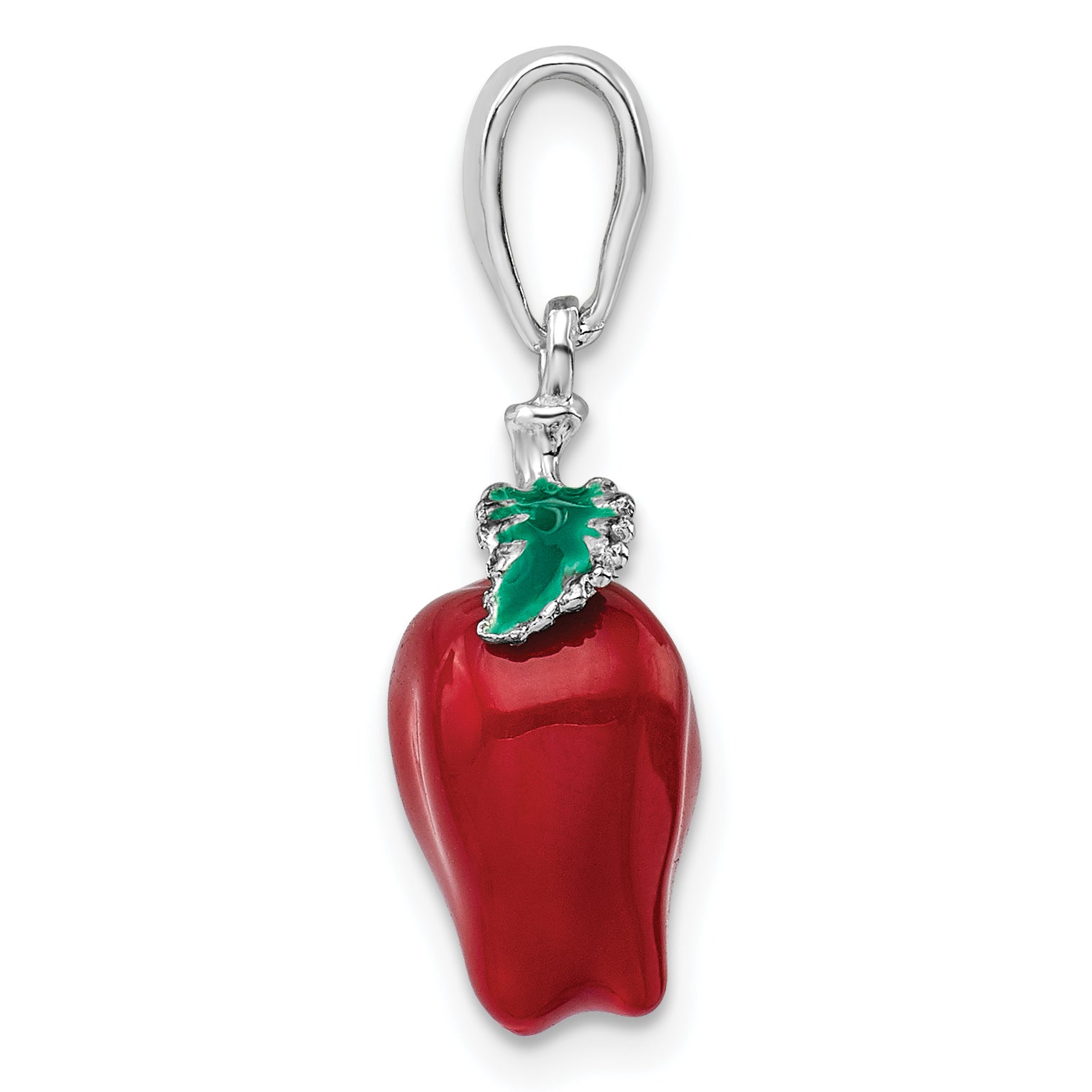 De-Ani Sterling Silver Rhodium-Plated Polished 3D Enameled Apple Pendant