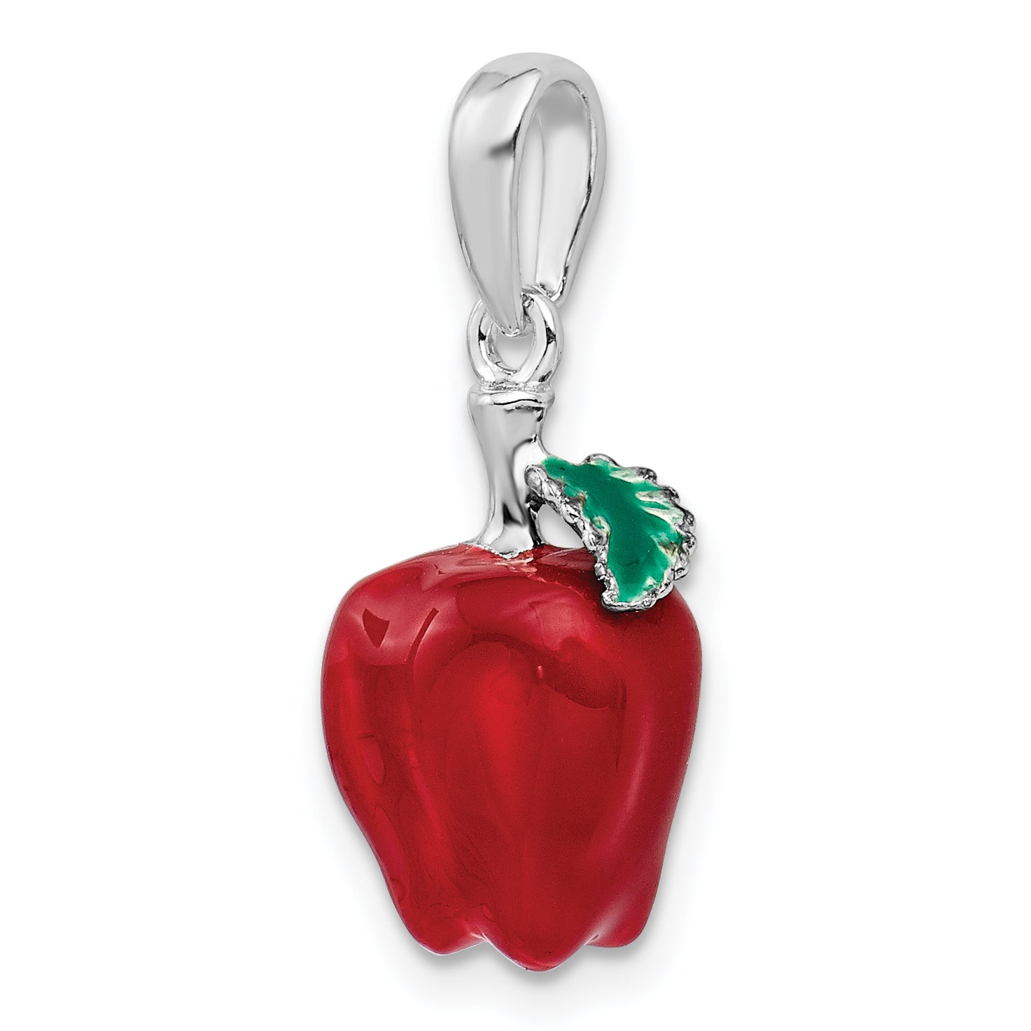 De-Ani Sterling Silver Rhodium-Plated Polished 3D Enameled Apple Pendant