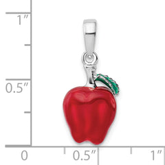 De-Ani Sterling Silver Rhodium-Plated Polished 3D Enameled Apple Pendant