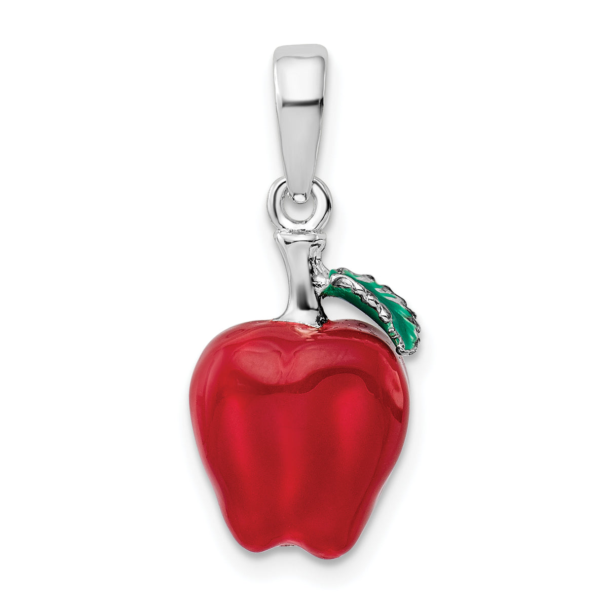 De-Ani Sterling Silver Rhodium-Plated Polished 3D Enameled Apple Pendant