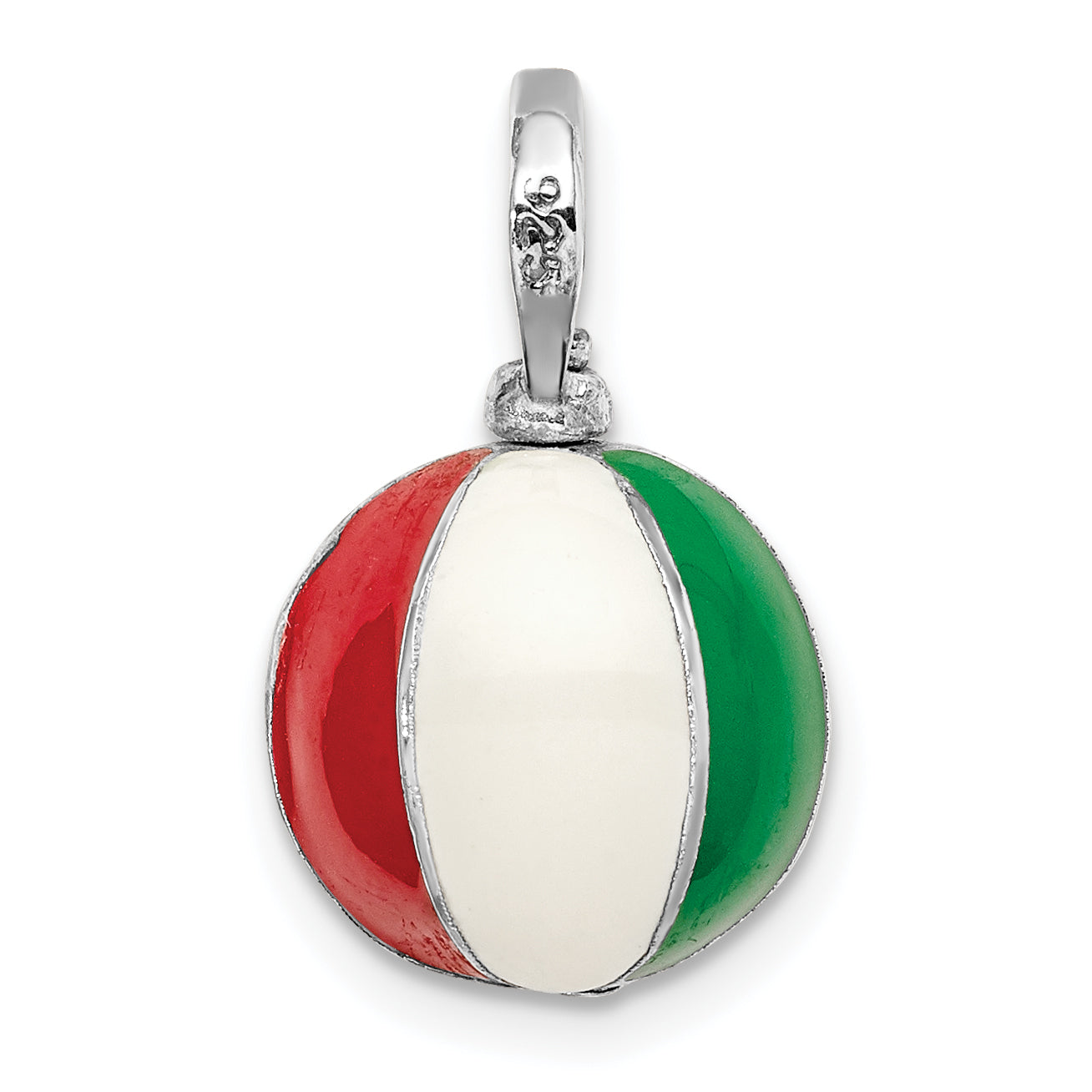 De-Ani Sterling Silver Rhodium-Plated Polished 3D Enameled Beach Ball Pendant