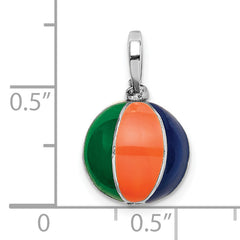 De-Ani Sterling Silver Rhodium-Plated Polished 3D Enameled Beach Ball Pendant