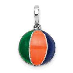 De-Ani Sterling Silver Rhodium-Plated Polished 3D Enameled Beach Ball Pendant